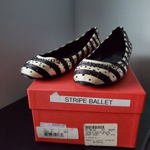 Valentino Striped Satin Ballet Flats w/Crystals